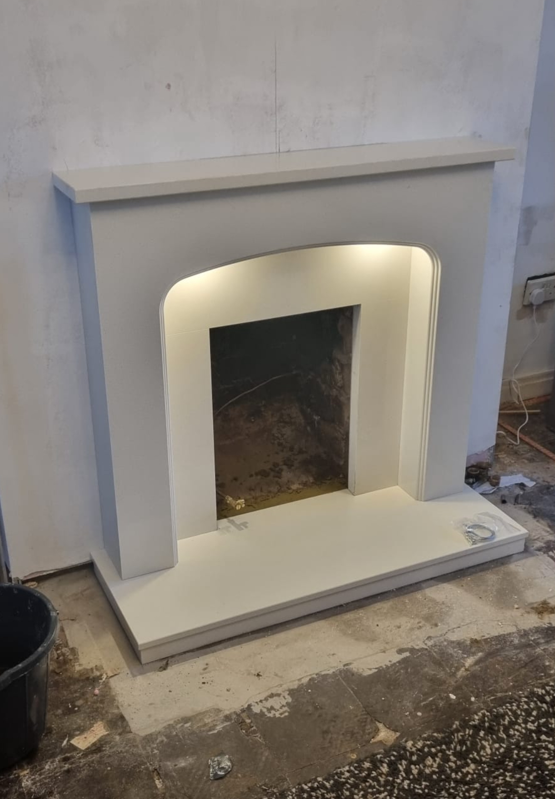 Fireplace installation in progress